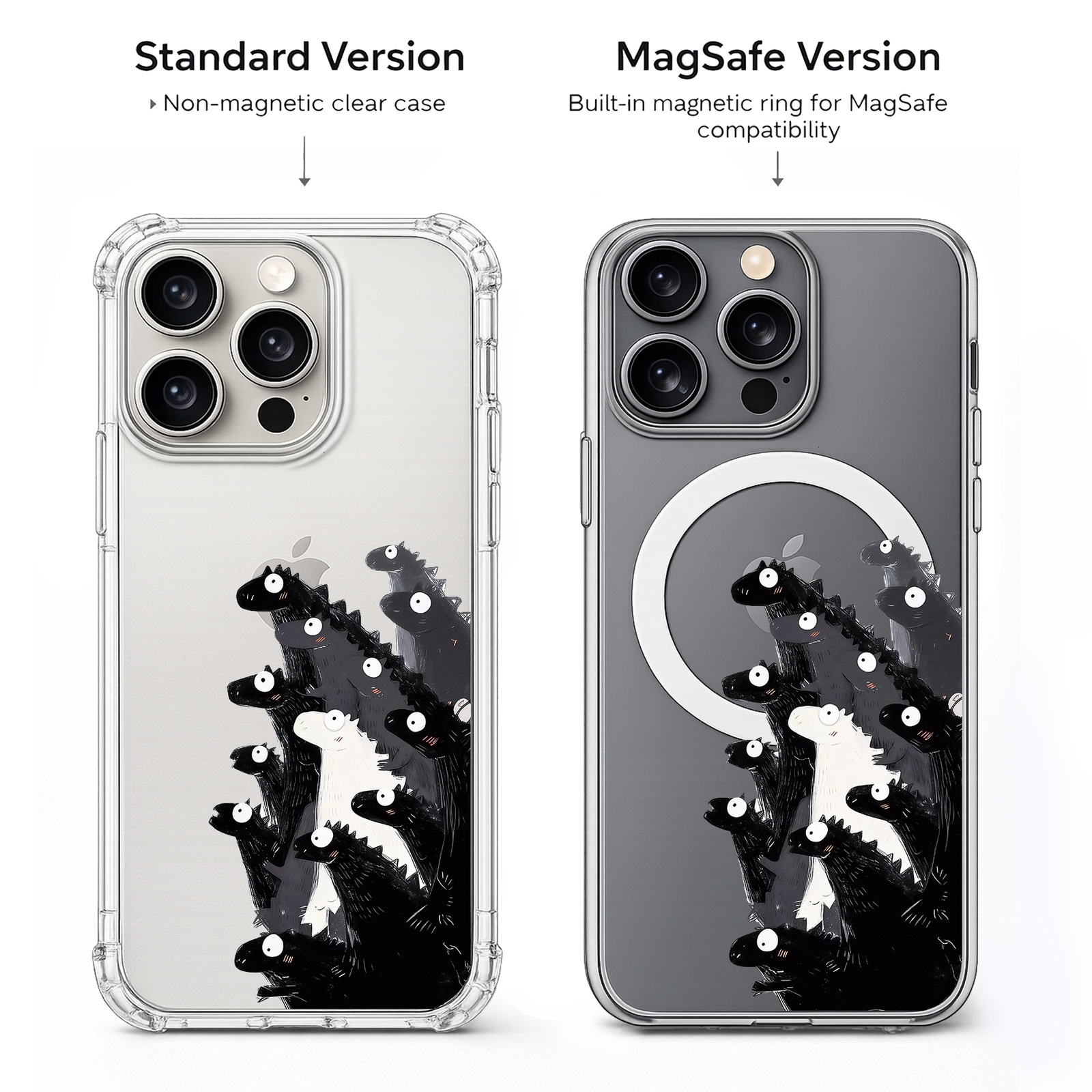 Cute Dinosaur iPhone Case , Samsung Case, Kawaii Dino Clear Phone Case, MagSafe Compatible Animal Phone Cover Gift for Dino Lovers