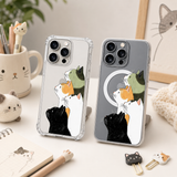 Cute Cat iPhone Case , Samsung Case, Aesthetic Cat Clear Phone Case, MagSafe Compatible Kitty Phone Cover for Cat Lovers