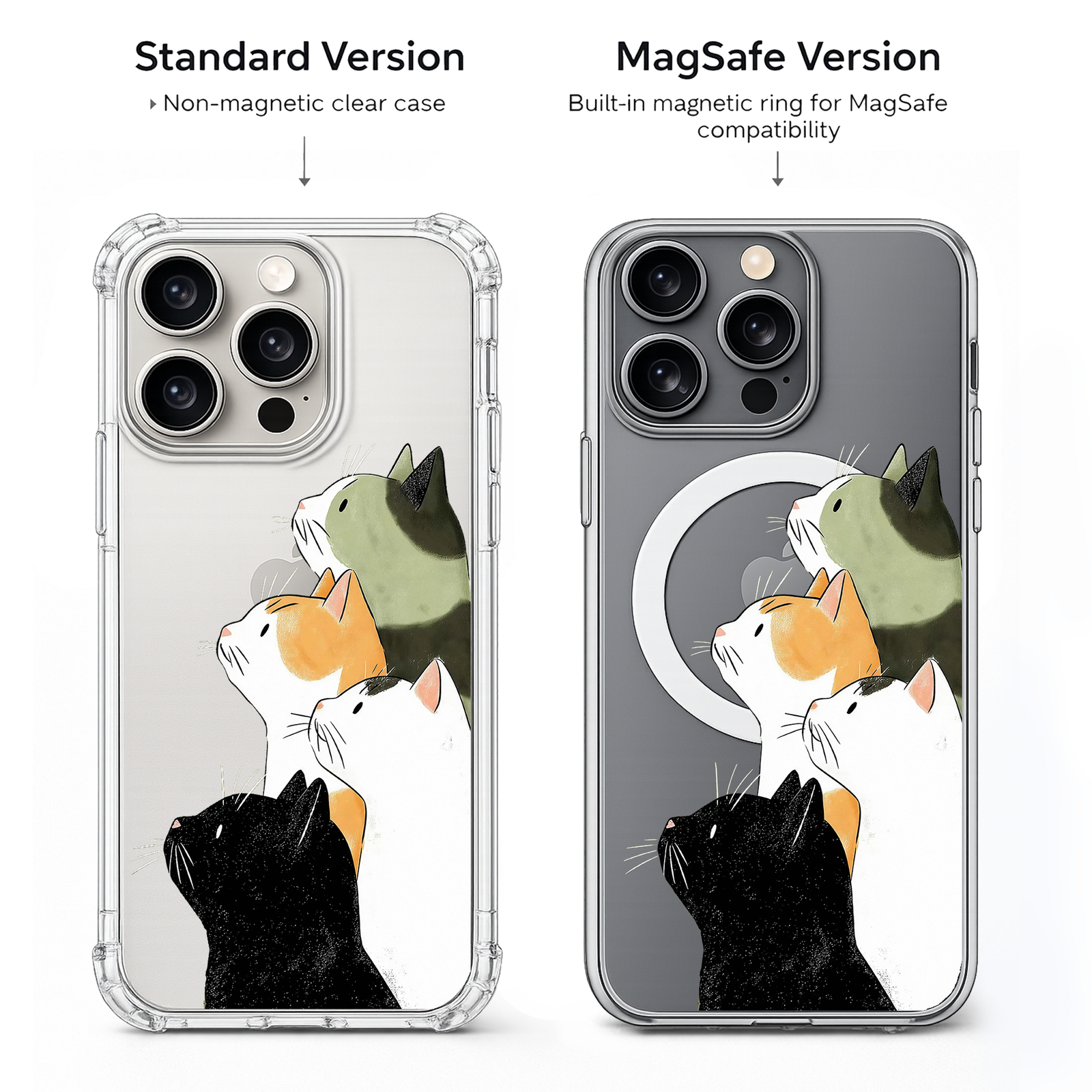 Cute Cat iPhone Case , Samsung Case, Aesthetic Cat Clear Phone Case, MagSafe Compatible Kitty Phone Cover for Cat Lovers