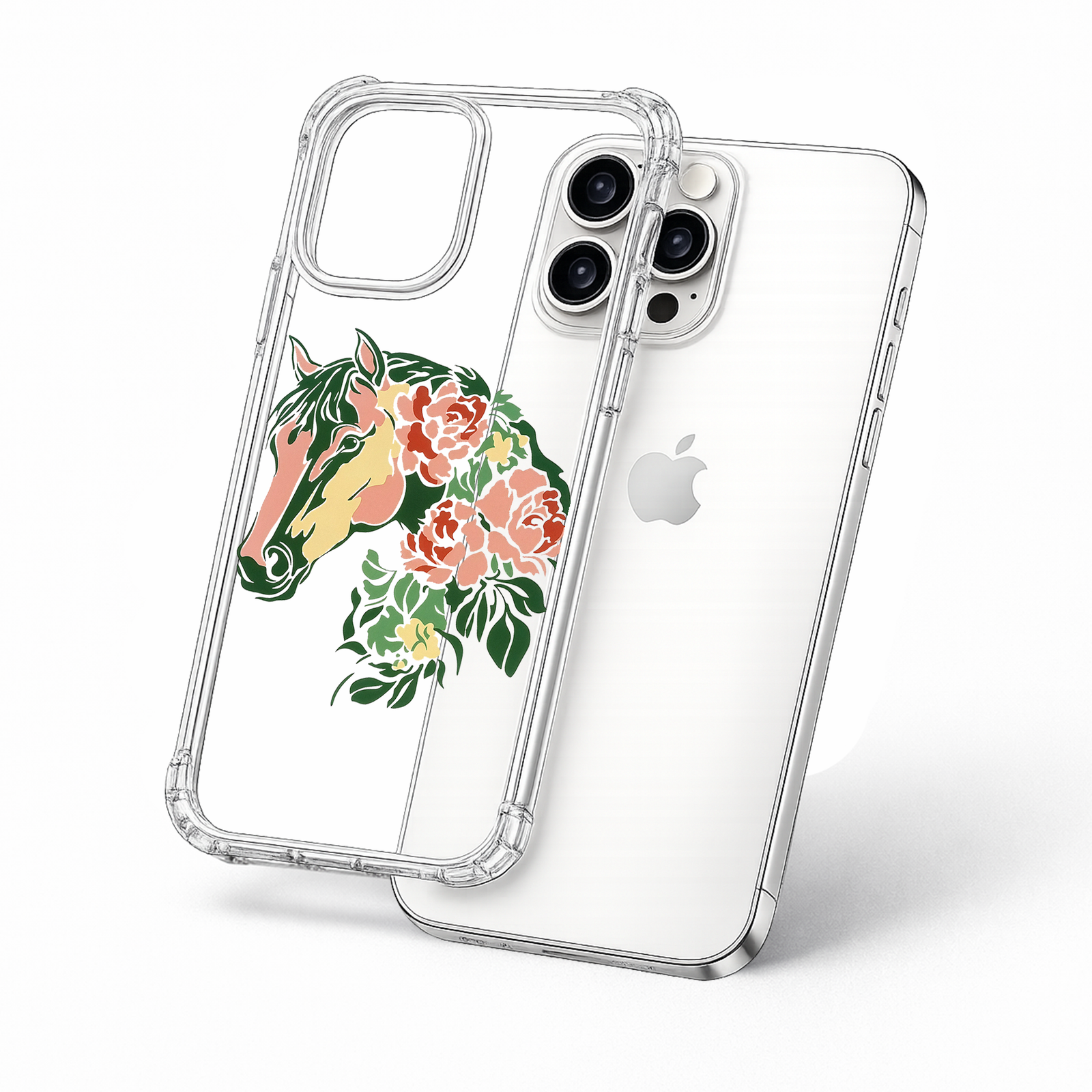 Floral Horse iPhone Case , Samsung Case, Boho Horse Clear Phone Case, MagSafe Compatible Horse Lover Phone Cover