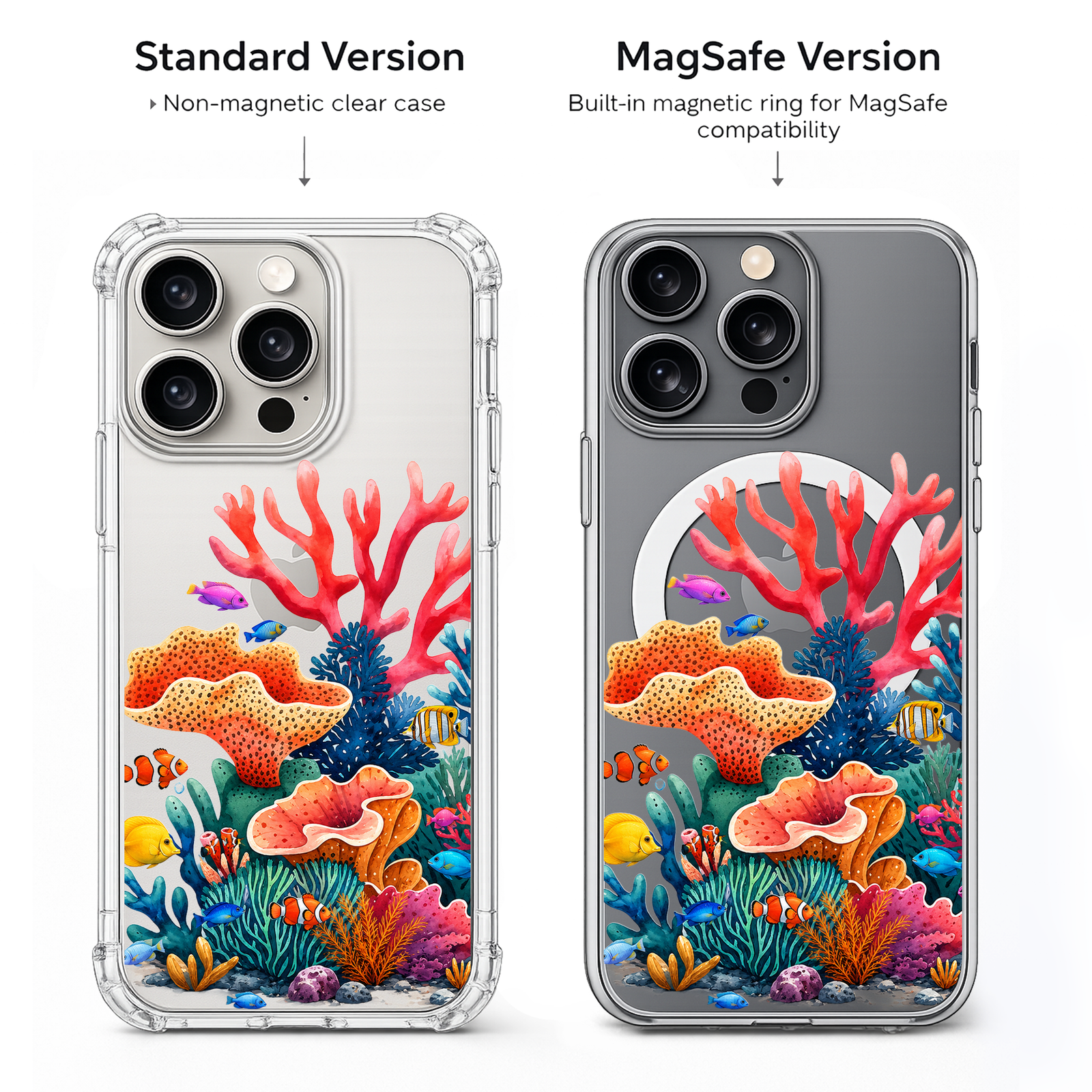 Ocean Coral Reef iPhone Case , Samsung Case, Tropical Fish Clear Phone Case, MagSafe Compatible Sea Life Phone Cover