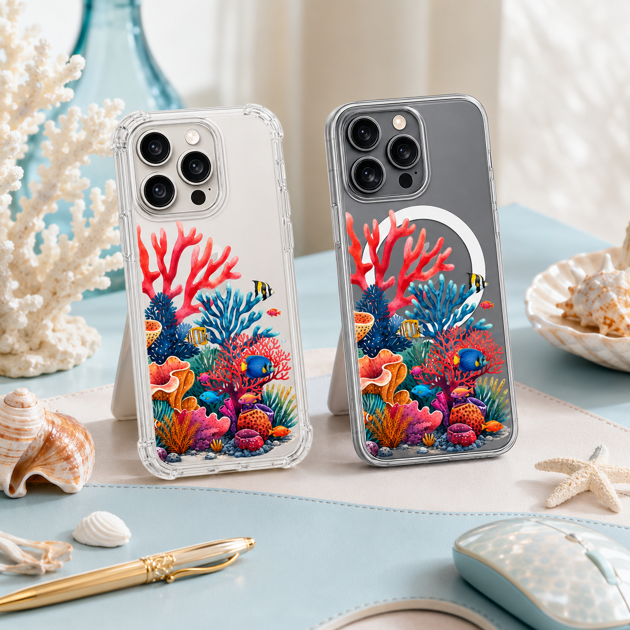 Colorful Coral Reef iPhone Case , Samsung Case, Underwater Ocean Clear Phone Case, MagSafe Compatible Tropical Fish Cover