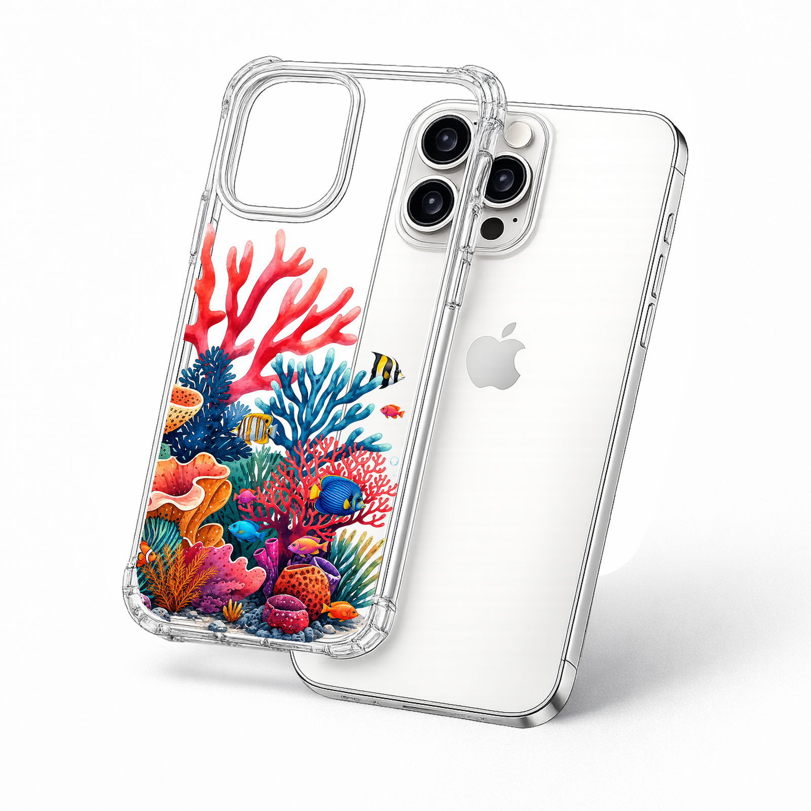 Colorful Coral Reef iPhone Case , Samsung Case, Underwater Ocean Clear Phone Case, MagSafe Compatible Tropical Fish Cover