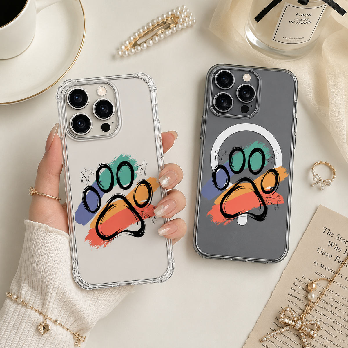 Dog Paw Print iPhone Case , Samsung Case, Pet Lover Clear Phone Case, MagSafe Compatible Cute Paw Phone Cover