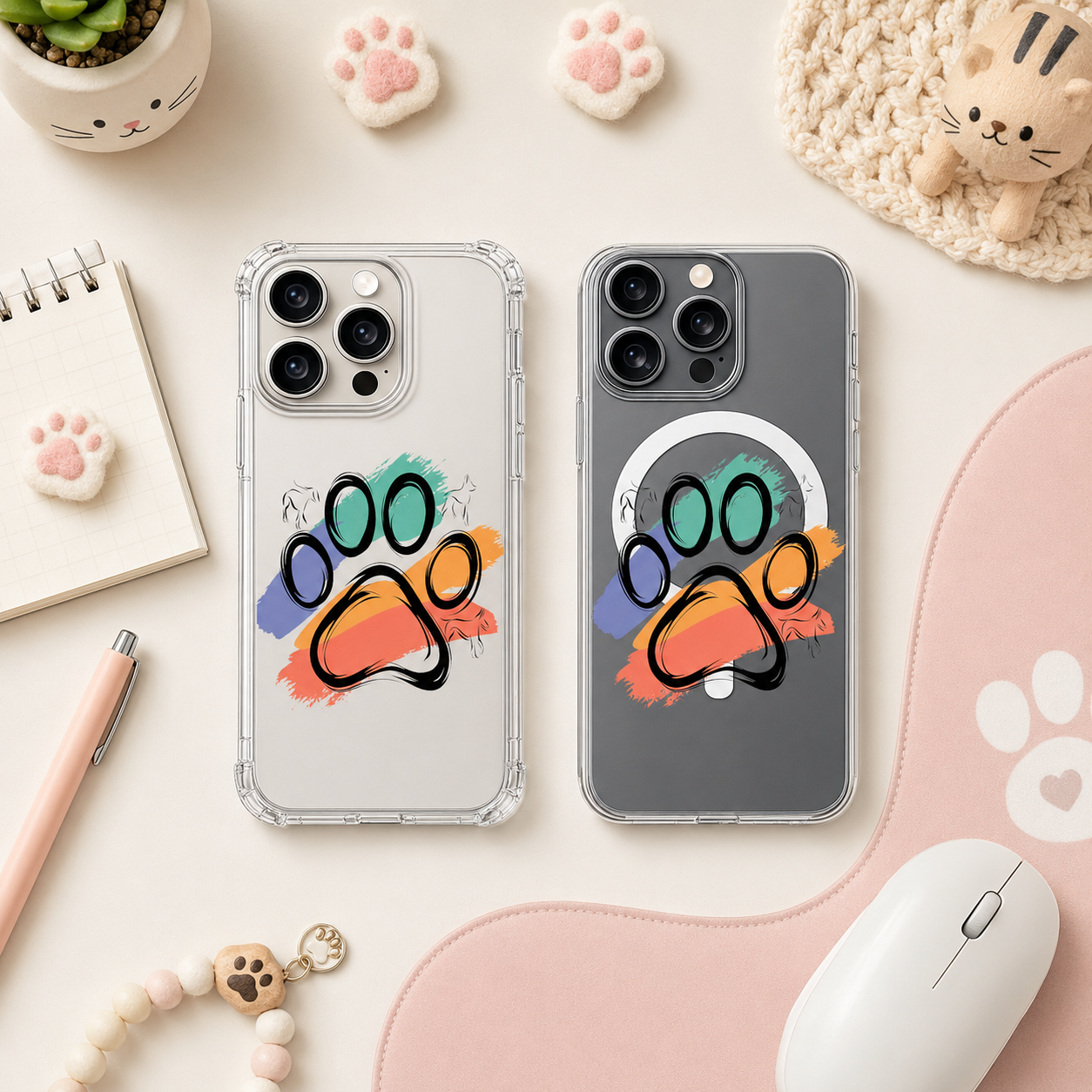 Dog Paw Print iPhone Case , Samsung Case, Pet Lover Clear Phone Case, MagSafe Compatible Cute Paw Phone Cover