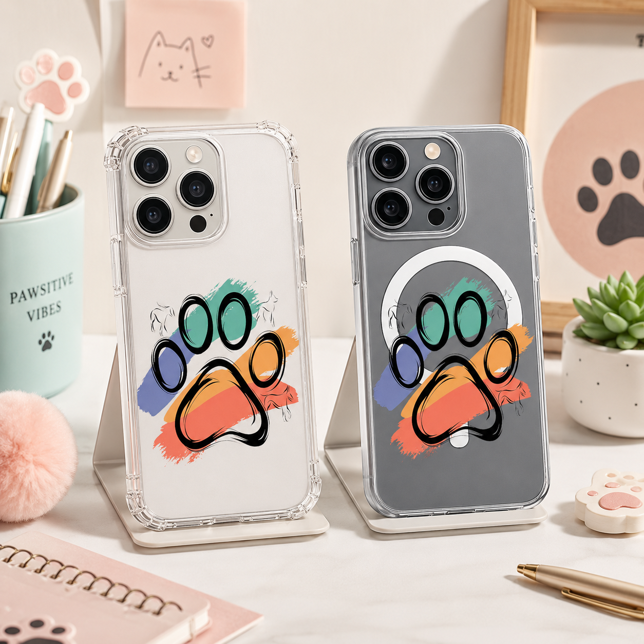 Dog Paw Print iPhone Case , Samsung Case, Pet Lover Clear Phone Case, MagSafe Compatible Cute Paw Phone Cover