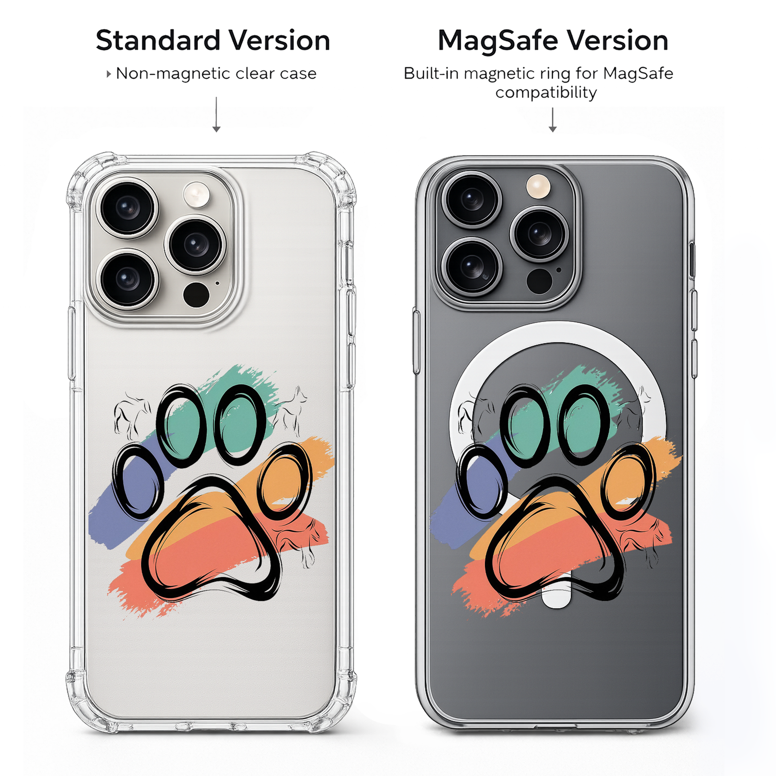 Dog Paw Print iPhone Case , Samsung Case, Pet Lover Clear Phone Case, MagSafe Compatible Cute Paw Phone Cover