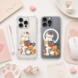 Cute Cat Family iPhone Case , Samsung Case, Kawaii Kitty Clear Phone Case, MagSafe Compatible Cat Lover Gift Cover