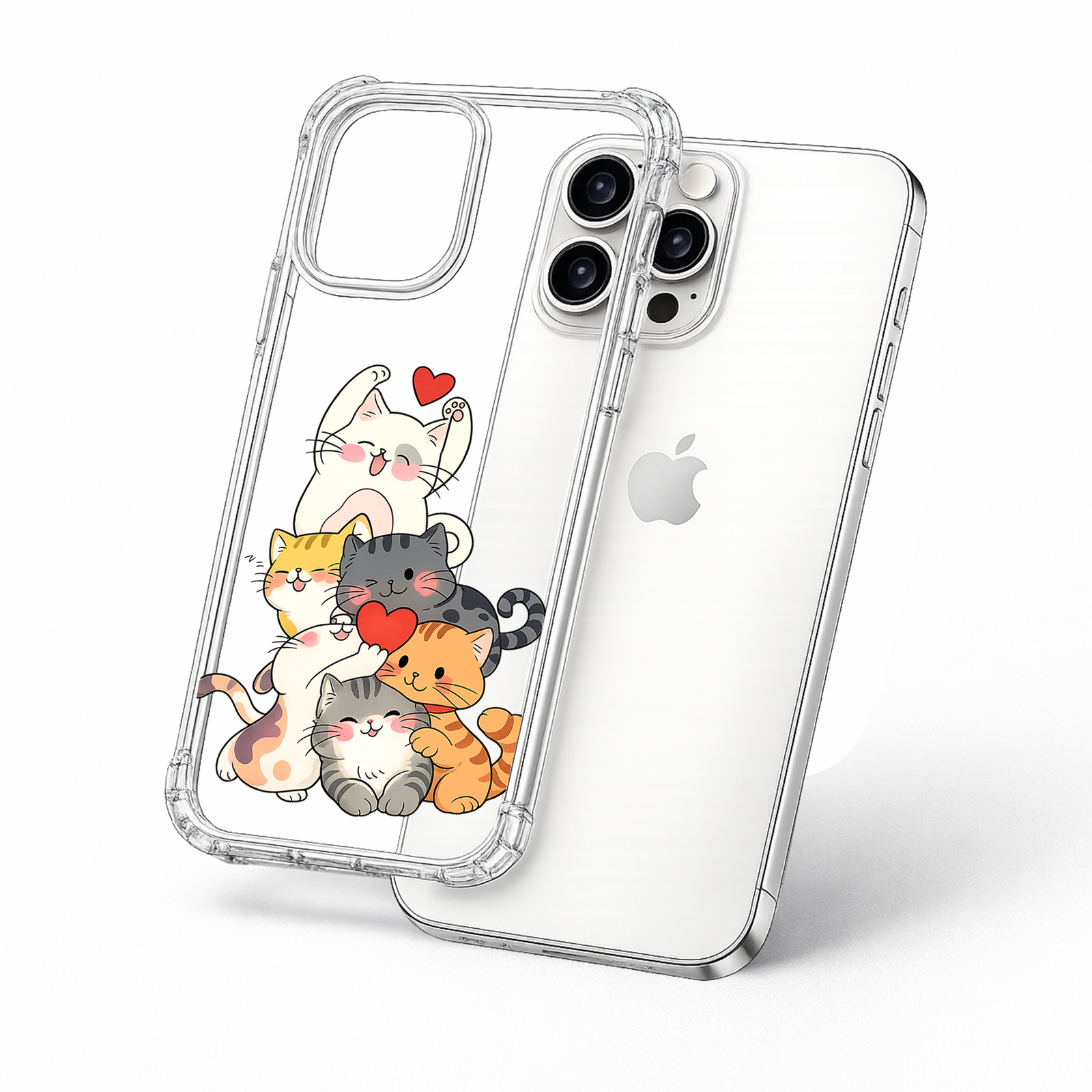 Cute Cat Family iPhone Case , Samsung Case, Kawaii Kitty Clear Phone Case, MagSafe Compatible Cat Lover Gift Cover