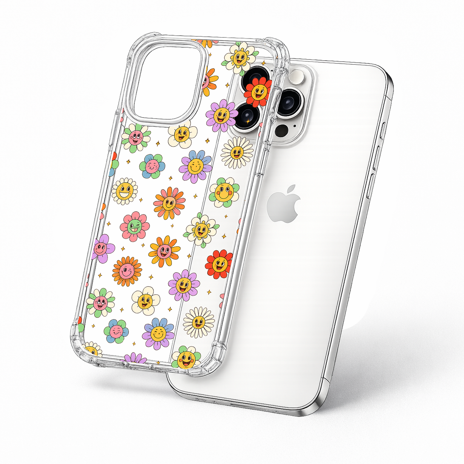 Smiley Flower iPhone Case , Samsung Case, Retro Floral Clear Phone Case, MagSafe Compatible Cute Daisy Phone Cover