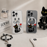 Love Cats iPhone Case , Samsung Case, Cute Black Cat Clear Phone Case, MagSafe Compatible Cat Lover Gift Cover