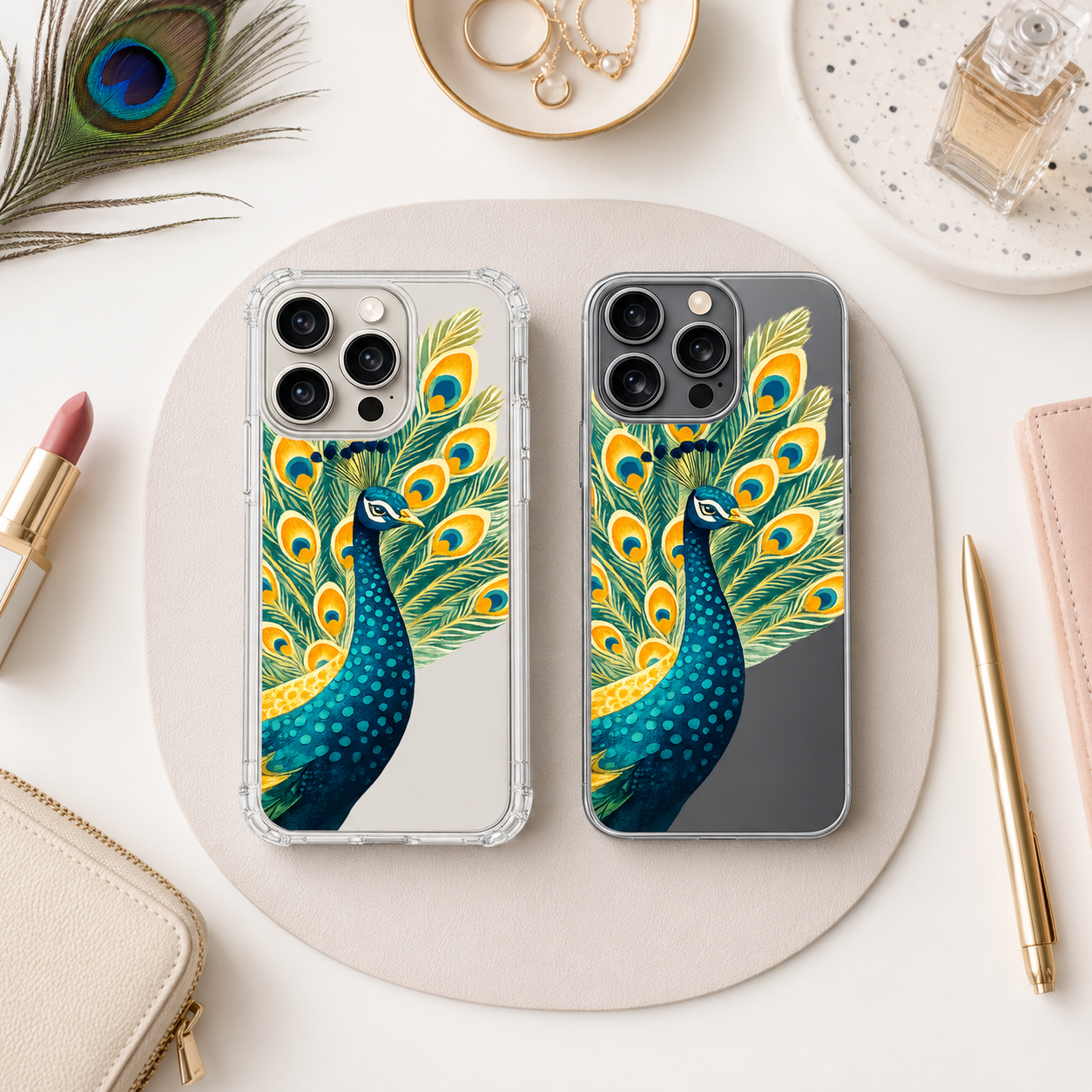 Peacock Feather iPhone Case , Samsung Case, Elegant Bird Clear Phone Case, MagSafe Compatible Boho Animal Phone Cover
