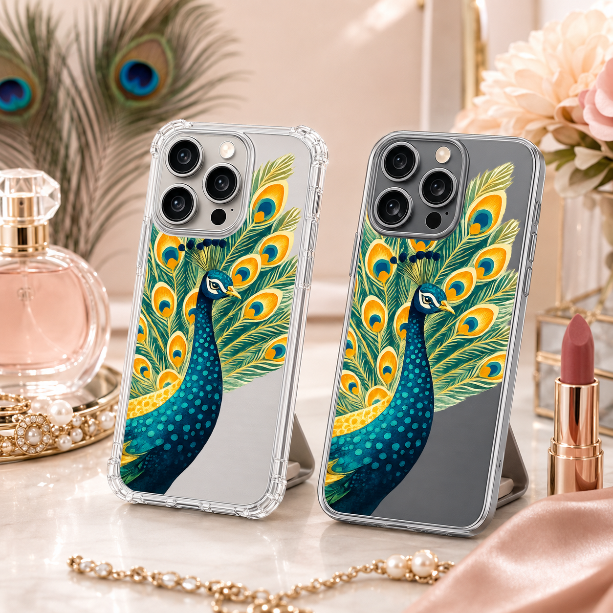 Peacock Feather iPhone Case , Samsung Case, Elegant Bird Clear Phone Case, MagSafe Compatible Boho Animal Phone Cover