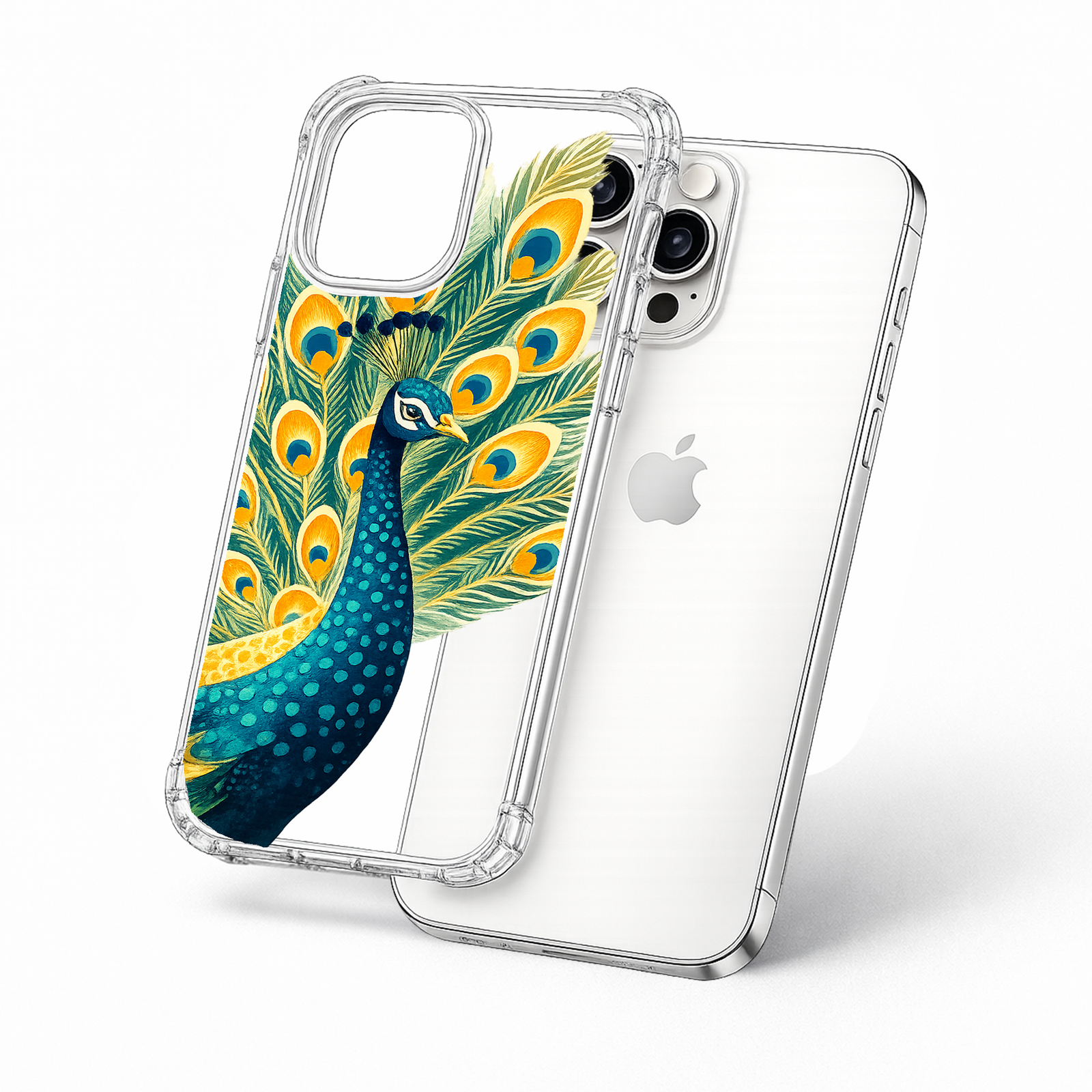 Peacock Feather iPhone Case , Samsung Case, Elegant Bird Clear Phone Case, MagSafe Compatible Boho Animal Phone Cover
