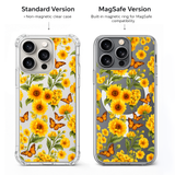 Sunflower Butterfly iPhone Case , Samsung Case, Floral Clear Phone Case, MagSafe Compatible Yellow Flower Phone Cover