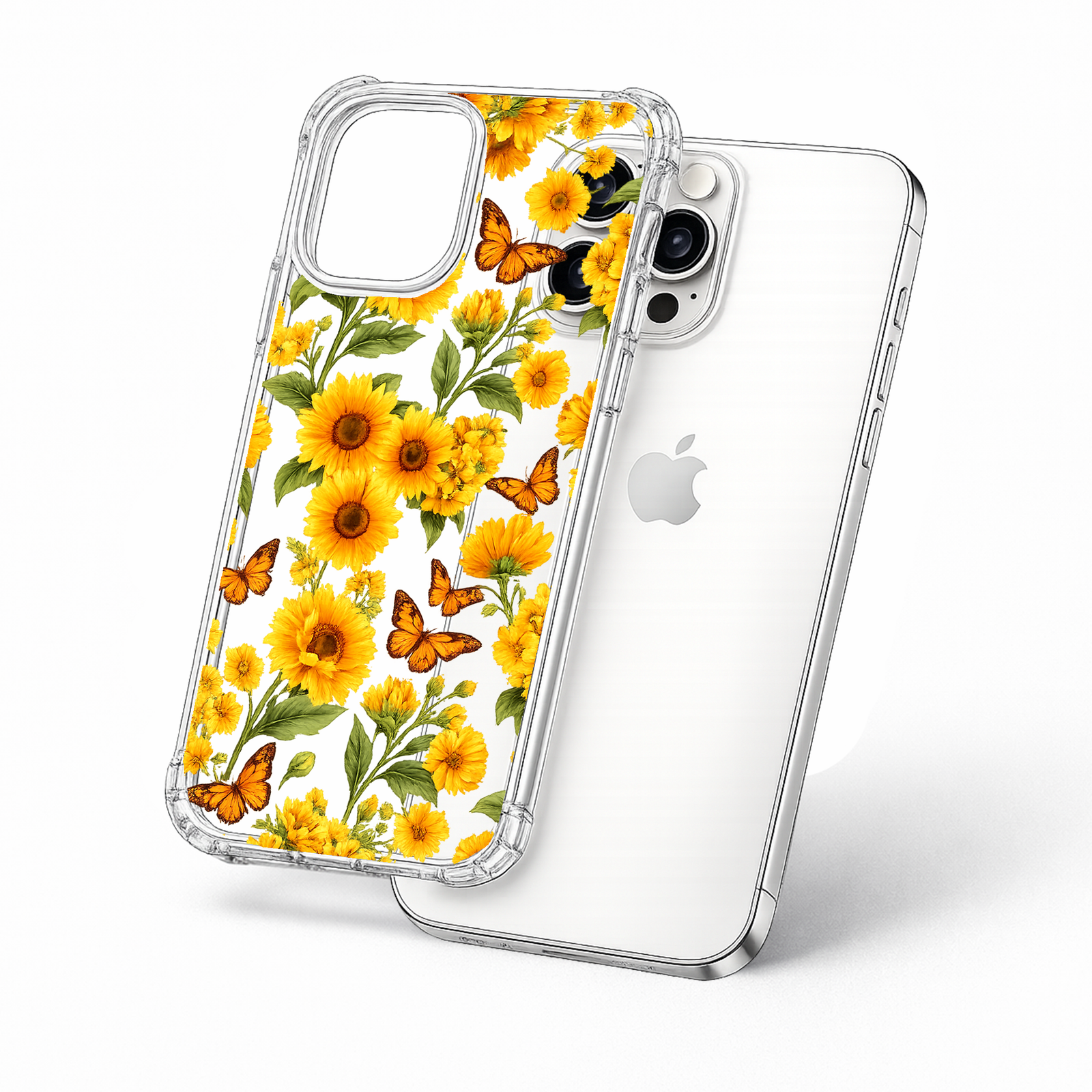 Sunflower Butterfly iPhone Case , Samsung Case, Floral Clear Phone Case, MagSafe Compatible Yellow Flower Phone Cover