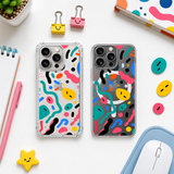 Abstract Colorful iPhone Case , Samsung Case, Memphis Pattern Clear Phone Case, MagSafe Compatible Modern Art Phone Cover