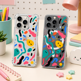 Abstract Colorful iPhone Case , Samsung Case, Memphis Pattern Clear Phone Case, MagSafe Compatible Modern Art Phone Cover