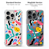 Abstract Colorful iPhone Case , Samsung Case, Memphis Pattern Clear Phone Case, MagSafe Compatible Modern Art Phone Cover