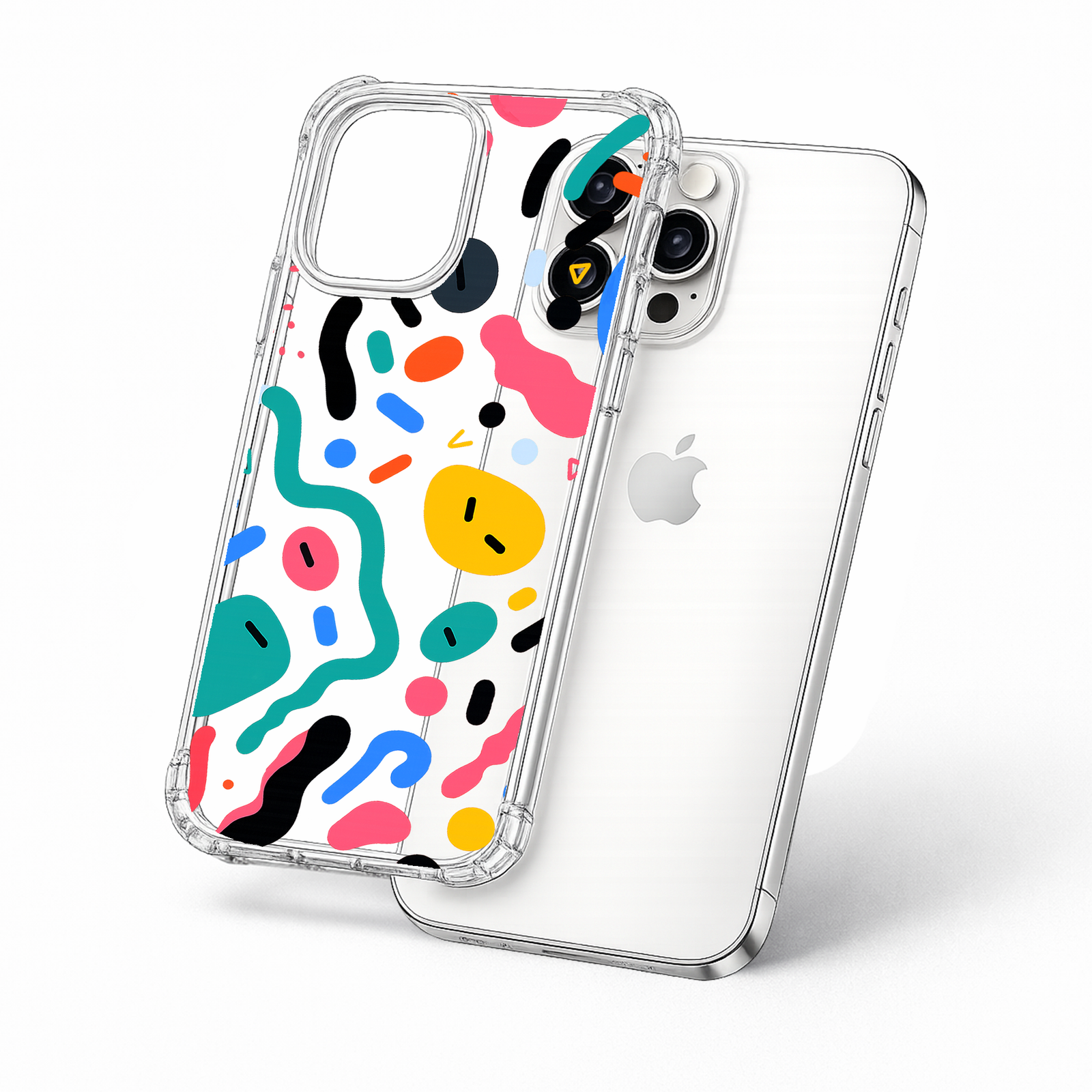 Abstract Colorful iPhone Case , Samsung Case, Memphis Pattern Clear Phone Case, MagSafe Compatible Modern Art Phone Cover