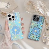 Blue Retro Flower iPhone Case , Samsung Case, Groovy Floral Clear Phone Case, MagSafe Compatible Aesthetic Flower Cover