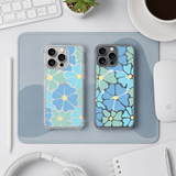 Blue Retro Flower iPhone Case , Samsung Case, Groovy Floral Clear Phone Case, MagSafe Compatible Aesthetic Flower Cover