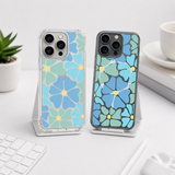 Blue Retro Flower iPhone Case , Samsung Case, Groovy Floral Clear Phone Case, MagSafe Compatible Aesthetic Flower Cover
