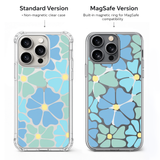 Blue Retro Flower iPhone Case , Samsung Case, Groovy Floral Clear Phone Case, MagSafe Compatible Aesthetic Flower Cover