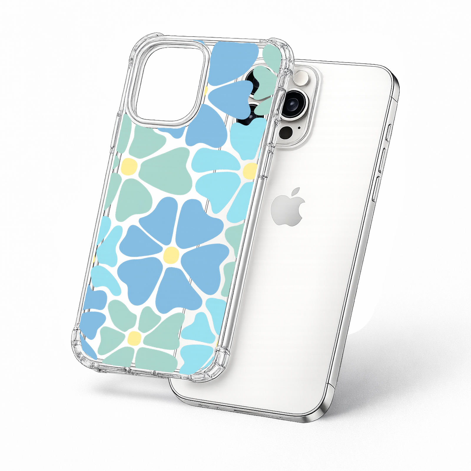 Blue Retro Flower iPhone Case , Samsung Case, Groovy Floral Clear Phone Case, MagSafe Compatible Aesthetic Flower Cover
