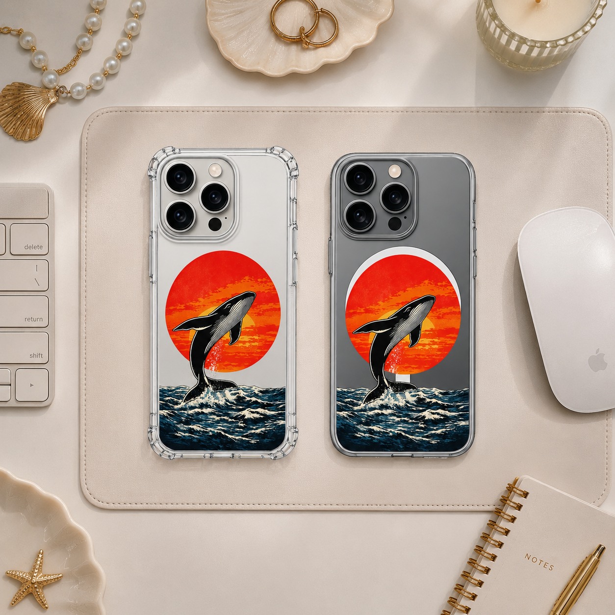 Whale Sunset iPhone Case , Samsung Case, Ocean Animal Clear Phone Case, MagSafe Compatible Aesthetic Whale Cover