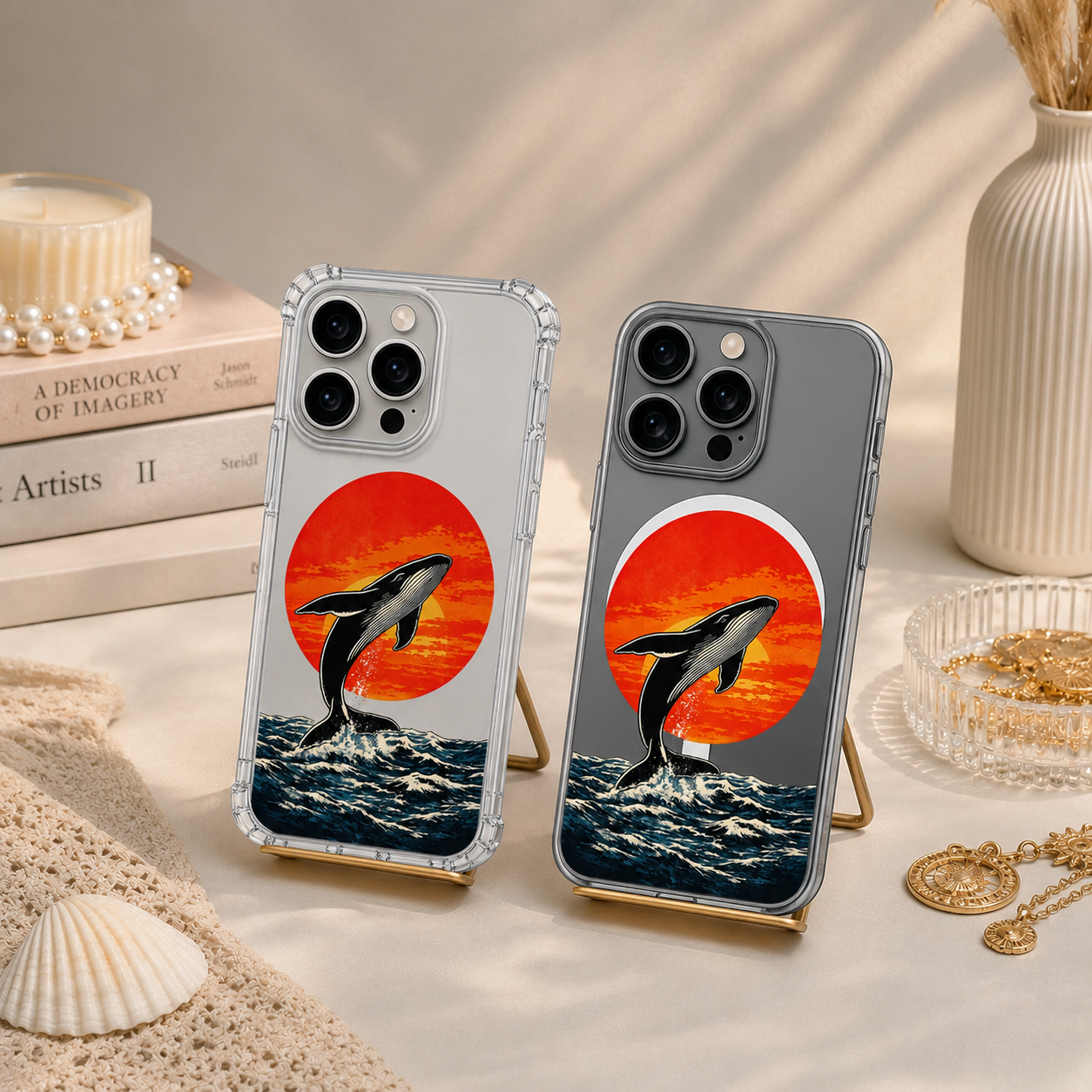 Whale Sunset iPhone Case , Samsung Case, Ocean Animal Clear Phone Case, MagSafe Compatible Aesthetic Whale Cover