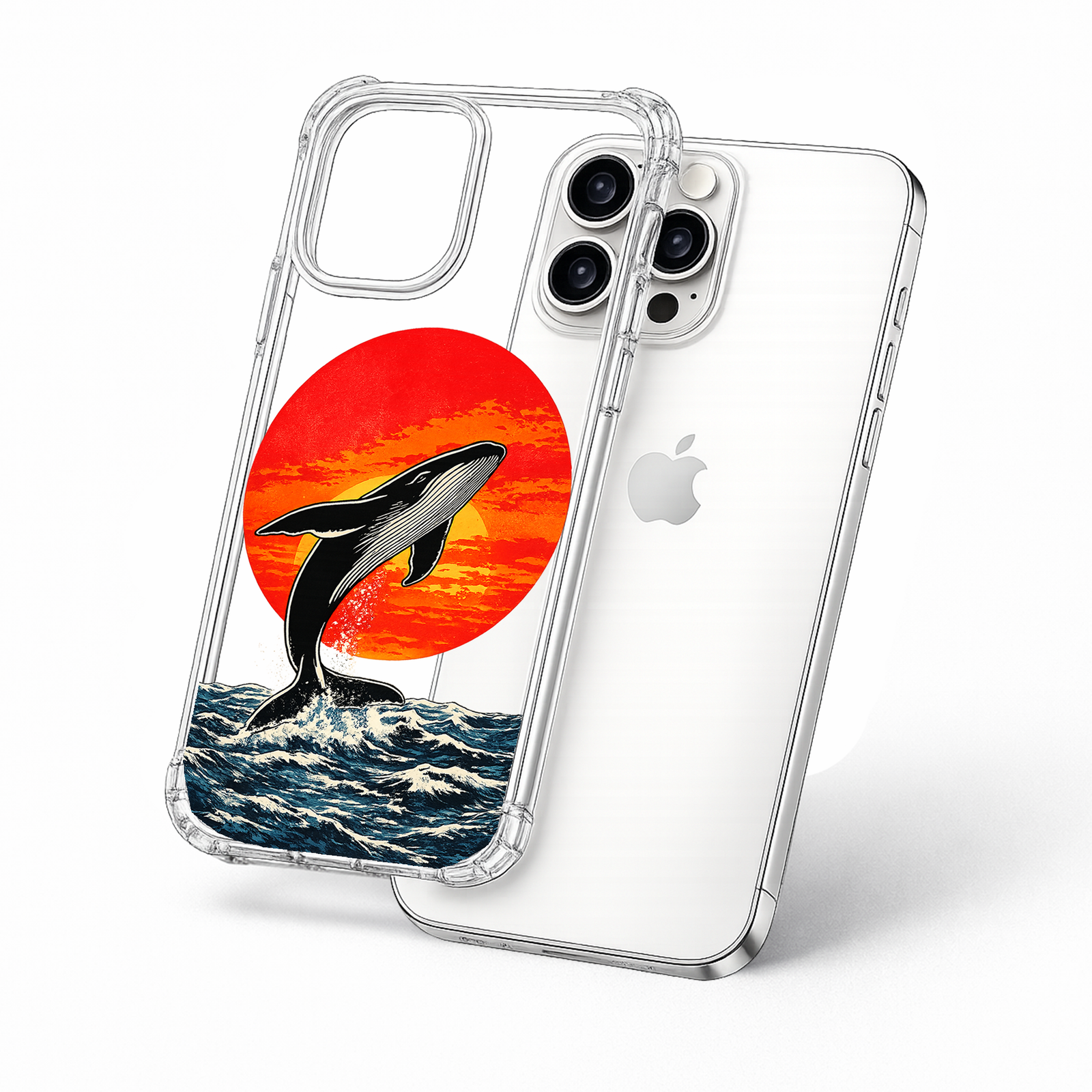 Whale Sunset iPhone Case , Samsung Case, Ocean Animal Clear Phone Case, MagSafe Compatible Aesthetic Whale Cover