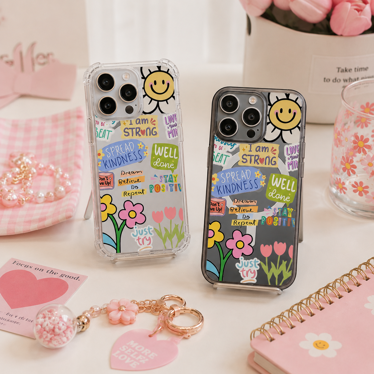 Positive Quotes iPhone Case , Samsung Case, Motivational Sticker Clear Phone Case, MagSafe Compatible Cute Affirmation Cover