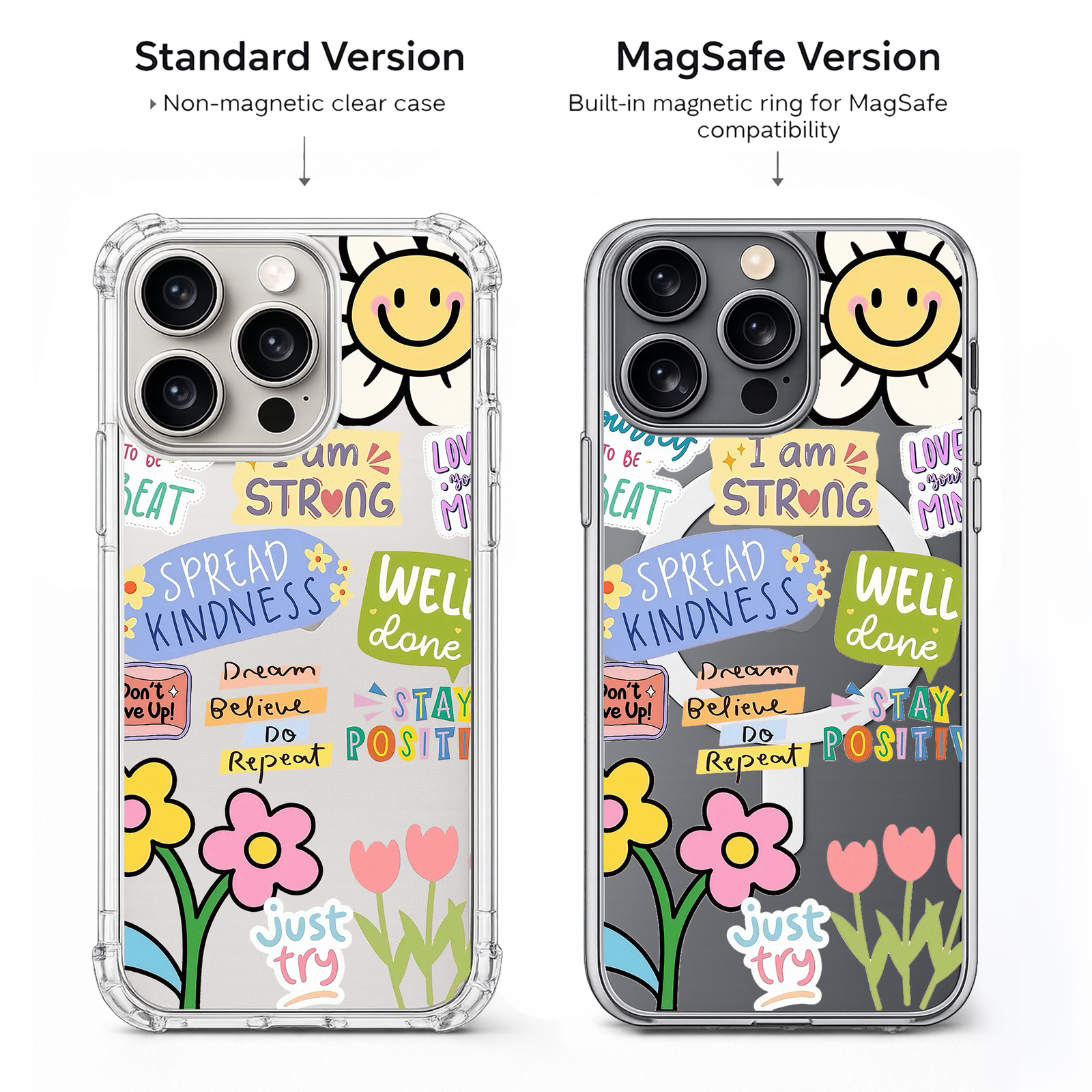 Positive Quotes iPhone Case , Samsung Case, Motivational Sticker Clear Phone Case, MagSafe Compatible Cute Affirmation Cover