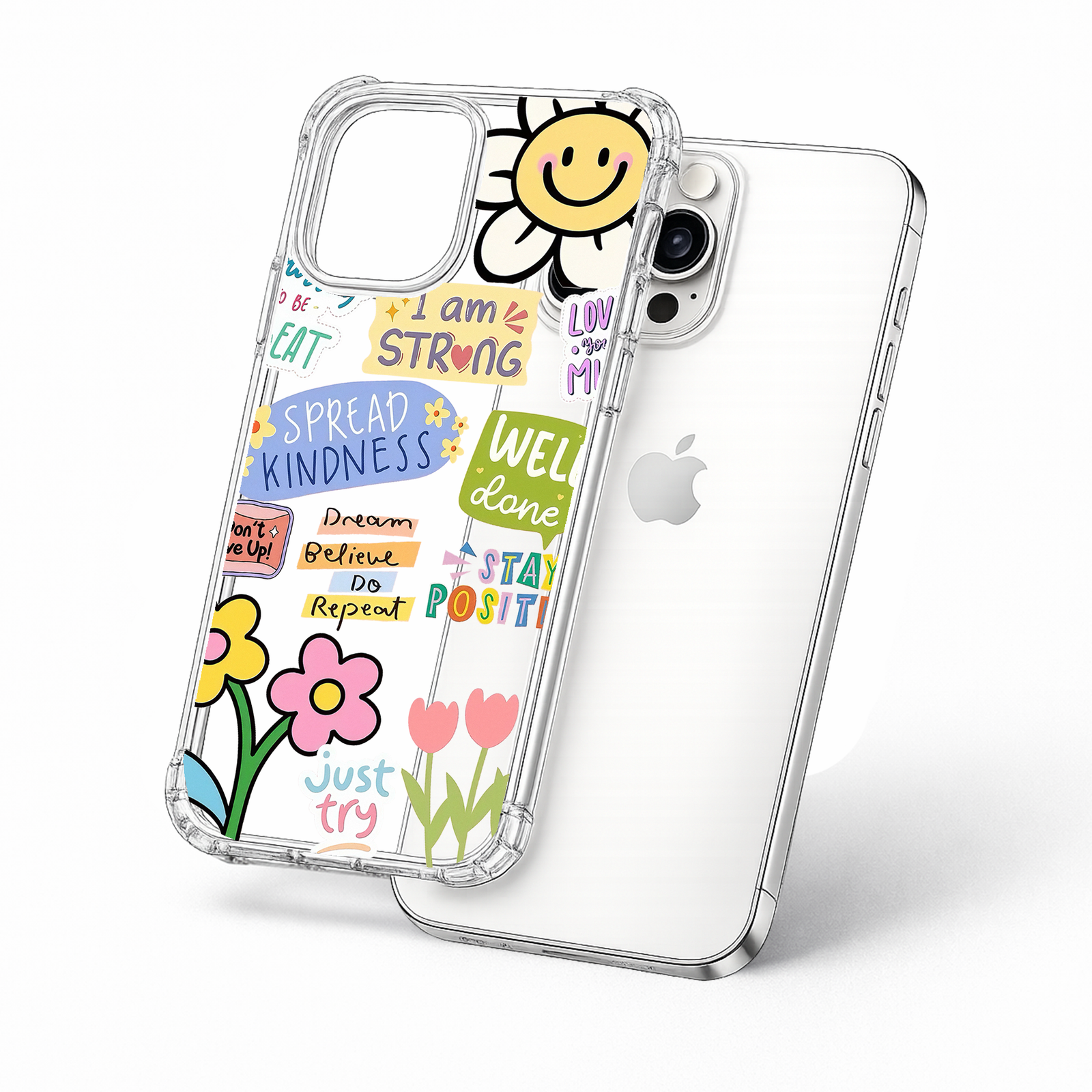 Positive Quotes iPhone Case , Samsung Case, Motivational Sticker Clear Phone Case, MagSafe Compatible Cute Affirmation Cover