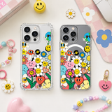 Retro Smiley Doodle iPhone Case , Samsung Case, Cute Y2K Sticker Clear Phone Case, MagSafe Compatible Happy Aesthetic Cover