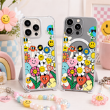 Retro Smiley Doodle iPhone Case , Samsung Case, Cute Y2K Sticker Clear Phone Case, MagSafe Compatible Happy Aesthetic Cover