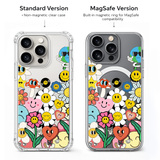 Retro Smiley Doodle iPhone Case , Samsung Case, Cute Y2K Sticker Clear Phone Case, MagSafe Compatible Happy Aesthetic Cover