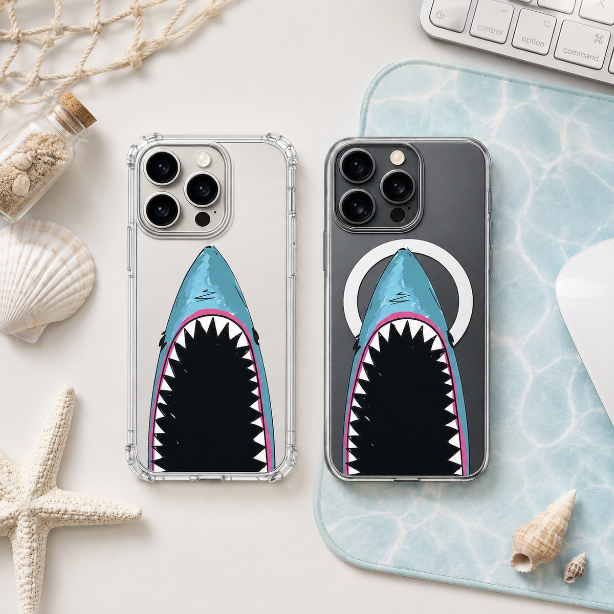 Funny Shark Mouth iPhone Case , Samsung Case, Bold Ocean Animal Clear Phone Case, MagSafe Compatible Cool Shark Cover