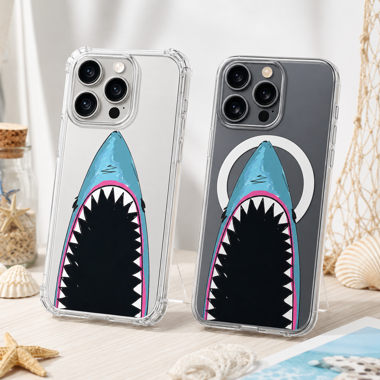 Funny Shark Mouth iPhone Case , Samsung Case, Bold Ocean Animal Clear Phone Case, MagSafe Compatible Cool Shark Cover