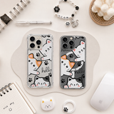 Cute Kawaii Cats iPhone Case , Samsung Case, Cartoon Cat Clear Phone Case, MagSafe Compatible Kitty Lover Cover