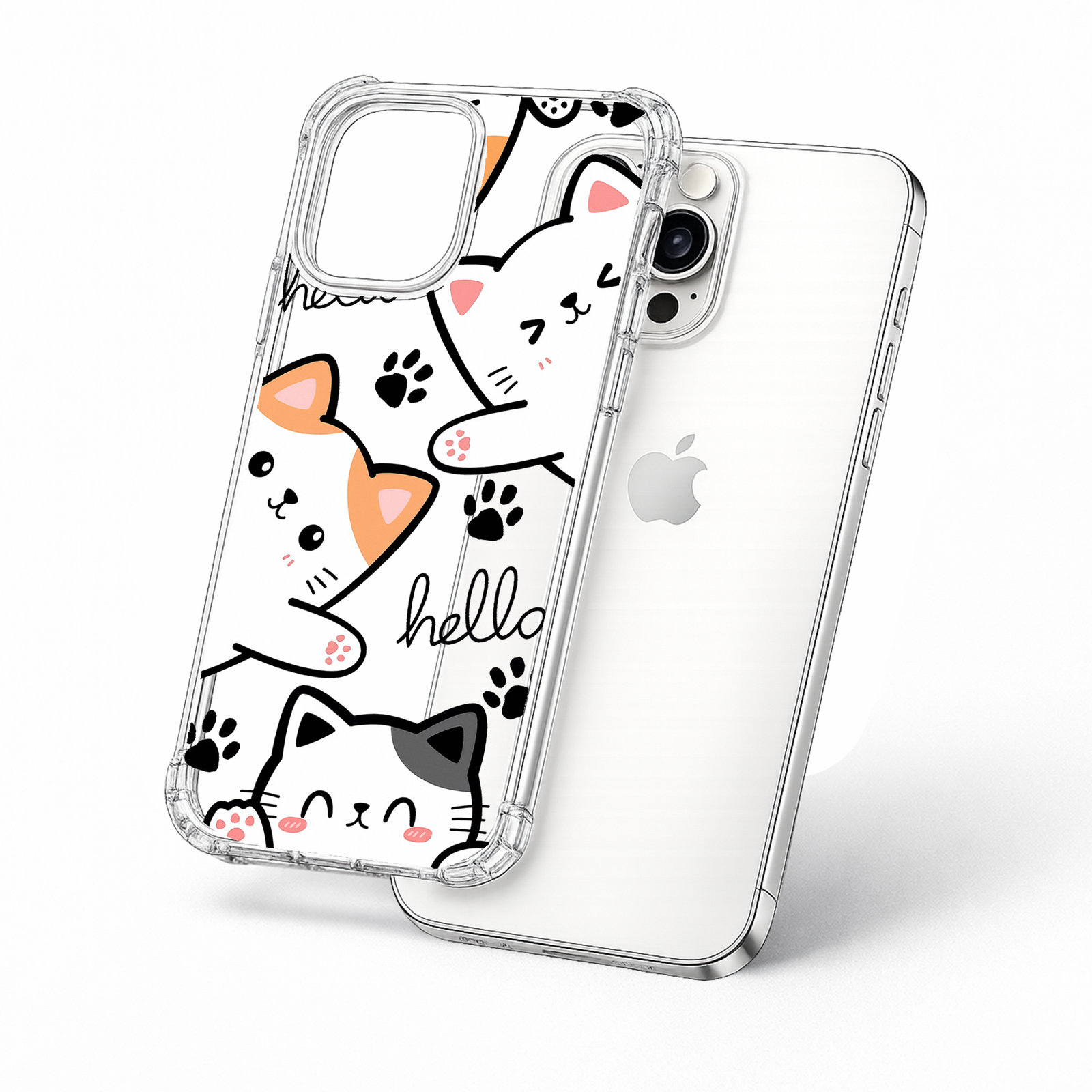 Cute Kawaii Cats iPhone Case , Samsung Case, Cartoon Cat Clear Phone Case, MagSafe Compatible Kitty Lover Cover