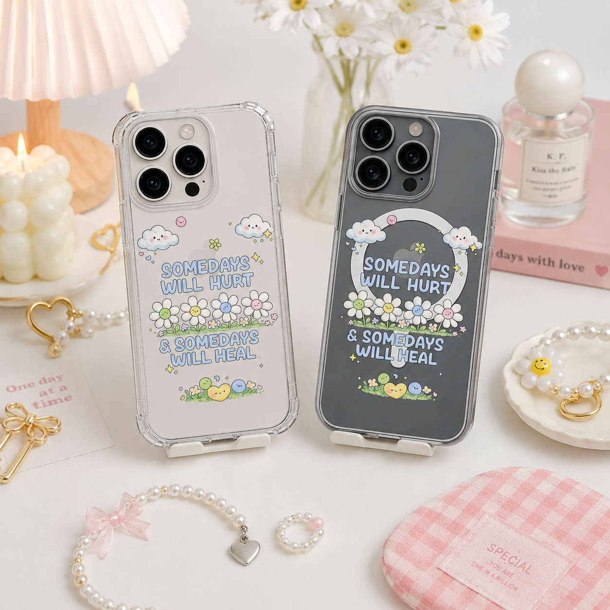 Somedays Will Heal iPhone Case , Samsung Case, Motivational Quote Clear Phone Case, MagSafe Compatible Mental Health Cover