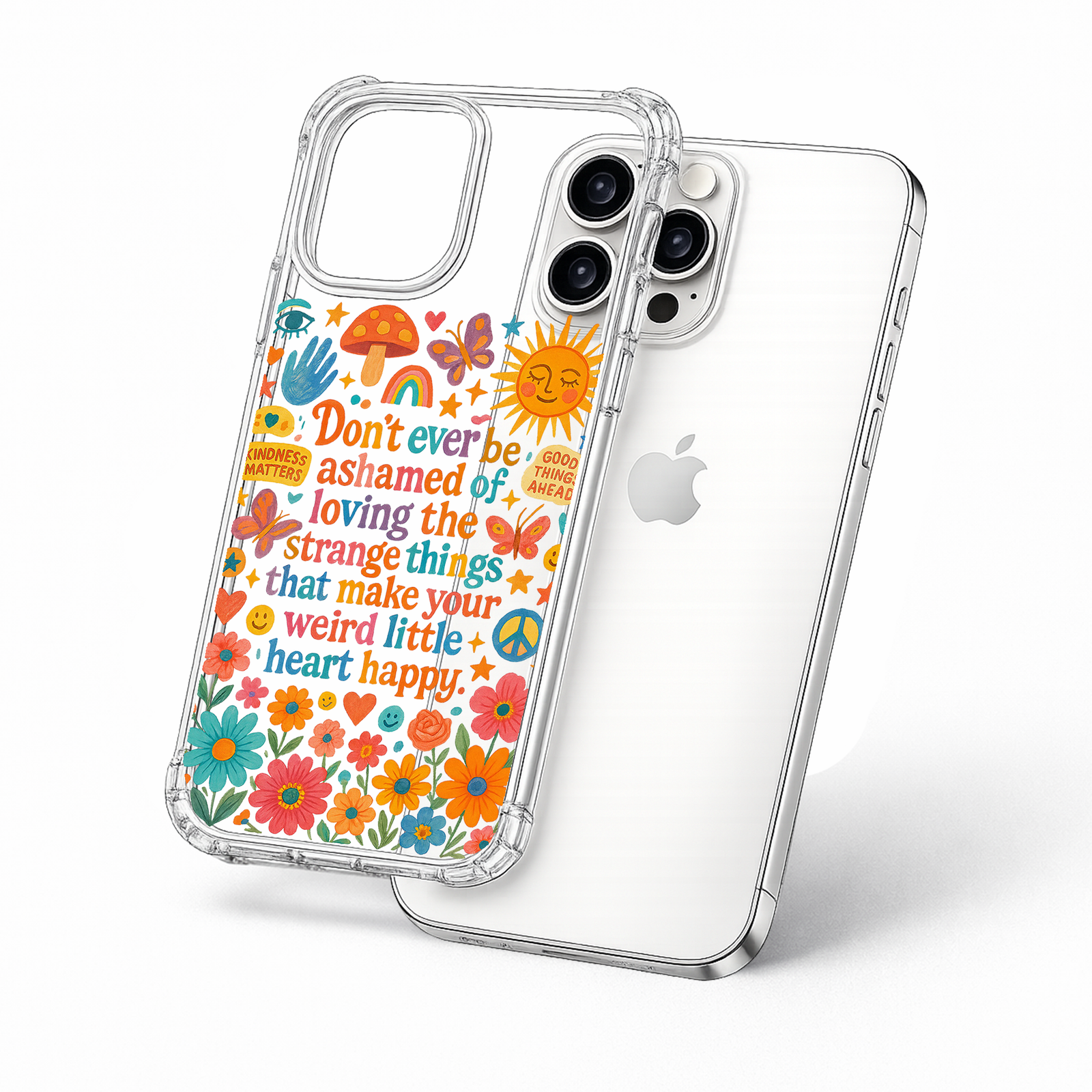 Weird Little Heart Happy iPhone Case , Samsung Case, Colorful Motivational Clear Phone Case, MagSafe Compatible Positive Quote Cover