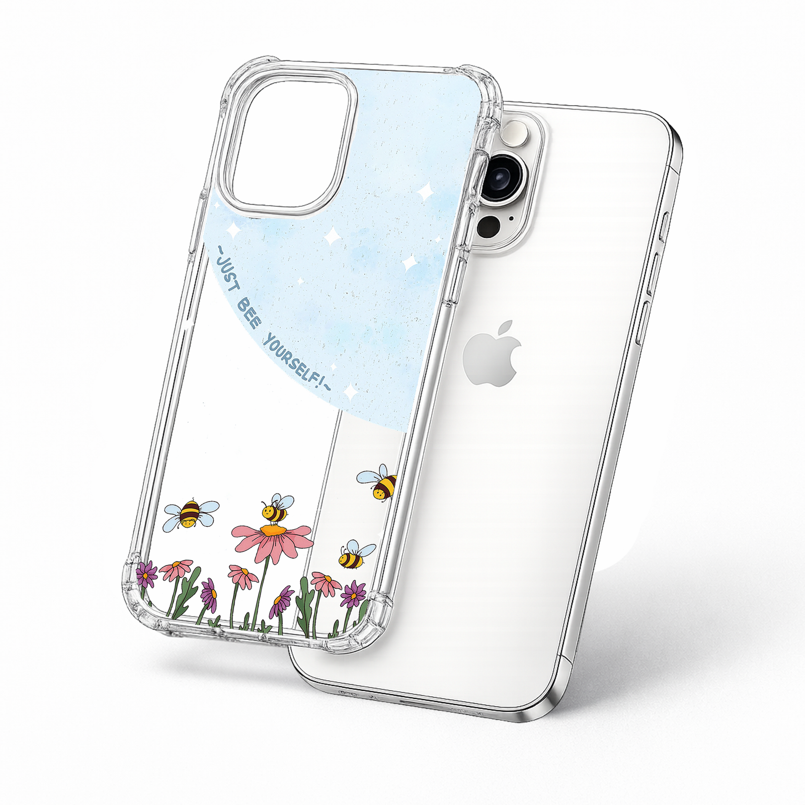 Bee Yourself iPhone Case , Samsung Case, Cute Bee Floral Clear Phone Case, MagSafe Compatible Positive Nature Cover