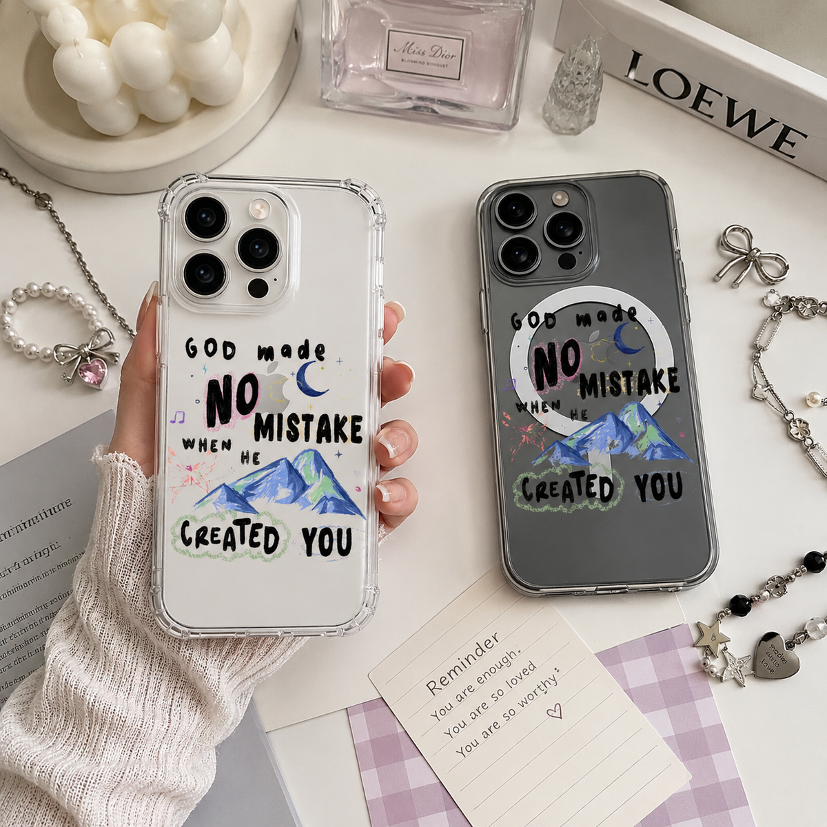 God Made No Mistake iPhone Case , Samsung Case, Faith Quote Clear Phone Case, MagSafe Compatible Christian Inspiration Cover