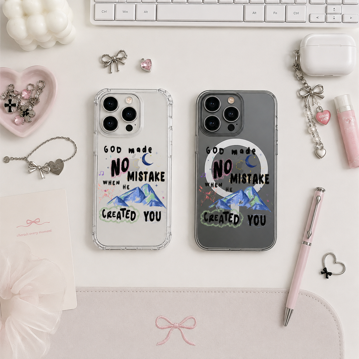 God Made No Mistake iPhone Case , Samsung Case, Faith Quote Clear Phone Case, MagSafe Compatible Christian Inspiration Cover