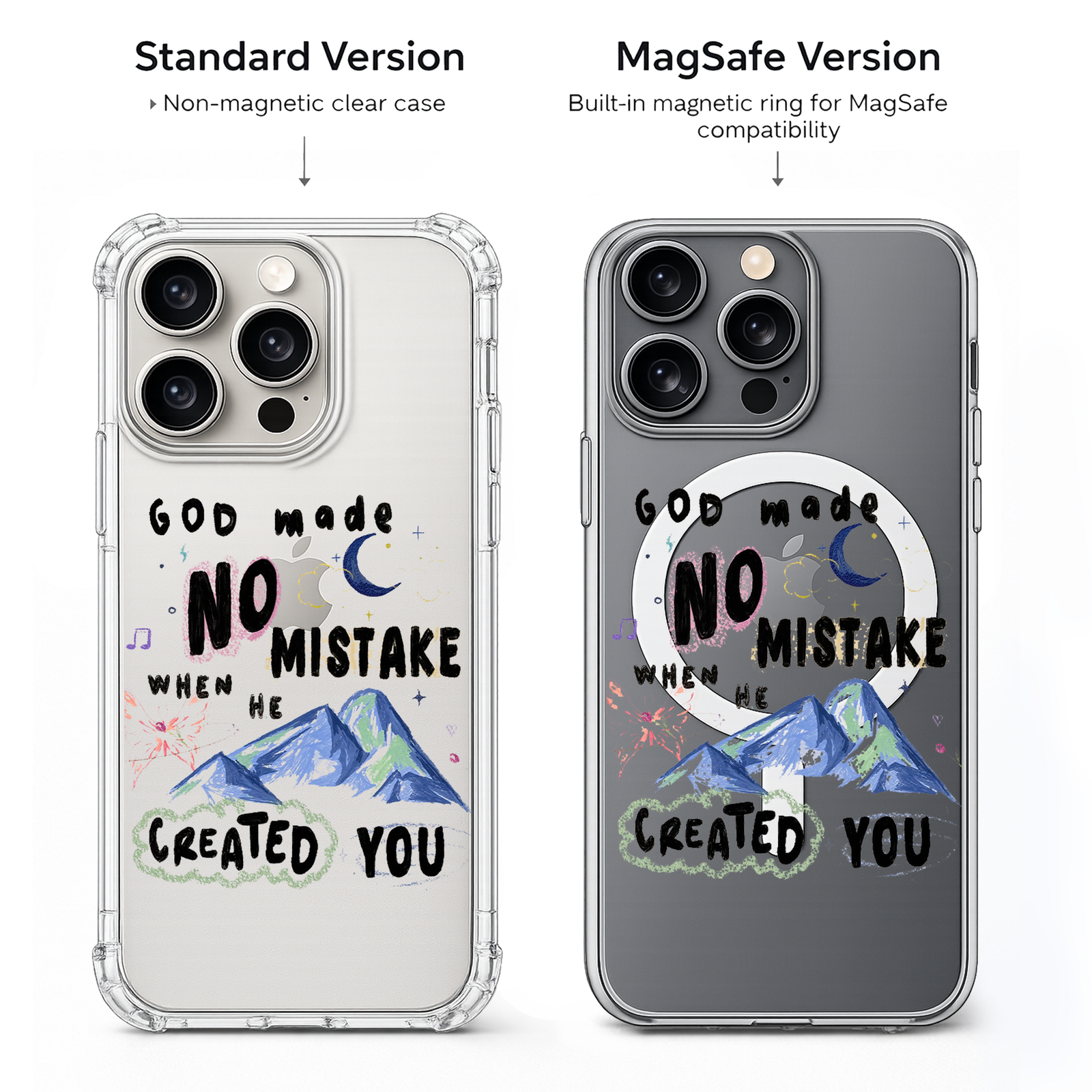 God Made No Mistake iPhone Case , Samsung Case, Faith Quote Clear Phone Case, MagSafe Compatible Christian Inspiration Cover