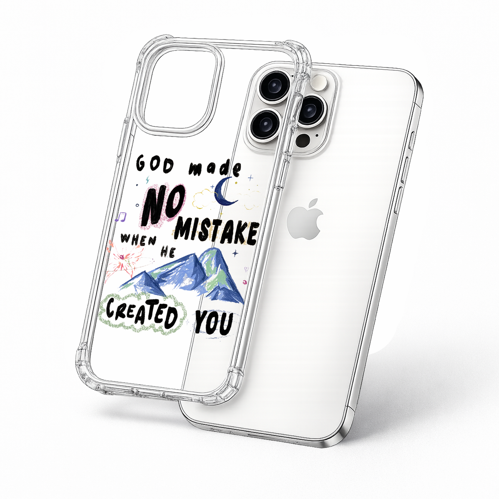 God Made No Mistake iPhone Case , Samsung Case, Faith Quote Clear Phone Case, MagSafe Compatible Christian Inspiration Cover