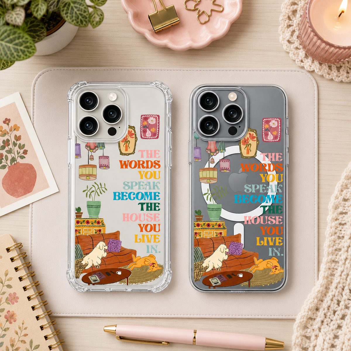 Cozy Living Room Quote iPhone Case , Samsung Case, Retro Home Decor Clear Phone Case, MagSafe Compatible Cozy Aesthetic Cover
